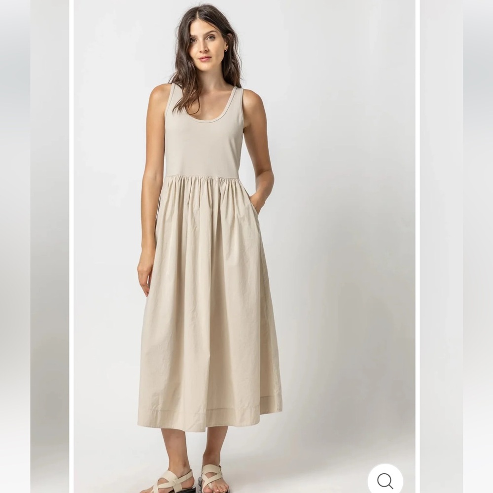NWT Lilla P Mixed Media Dress, pebble beige,MEDIUM